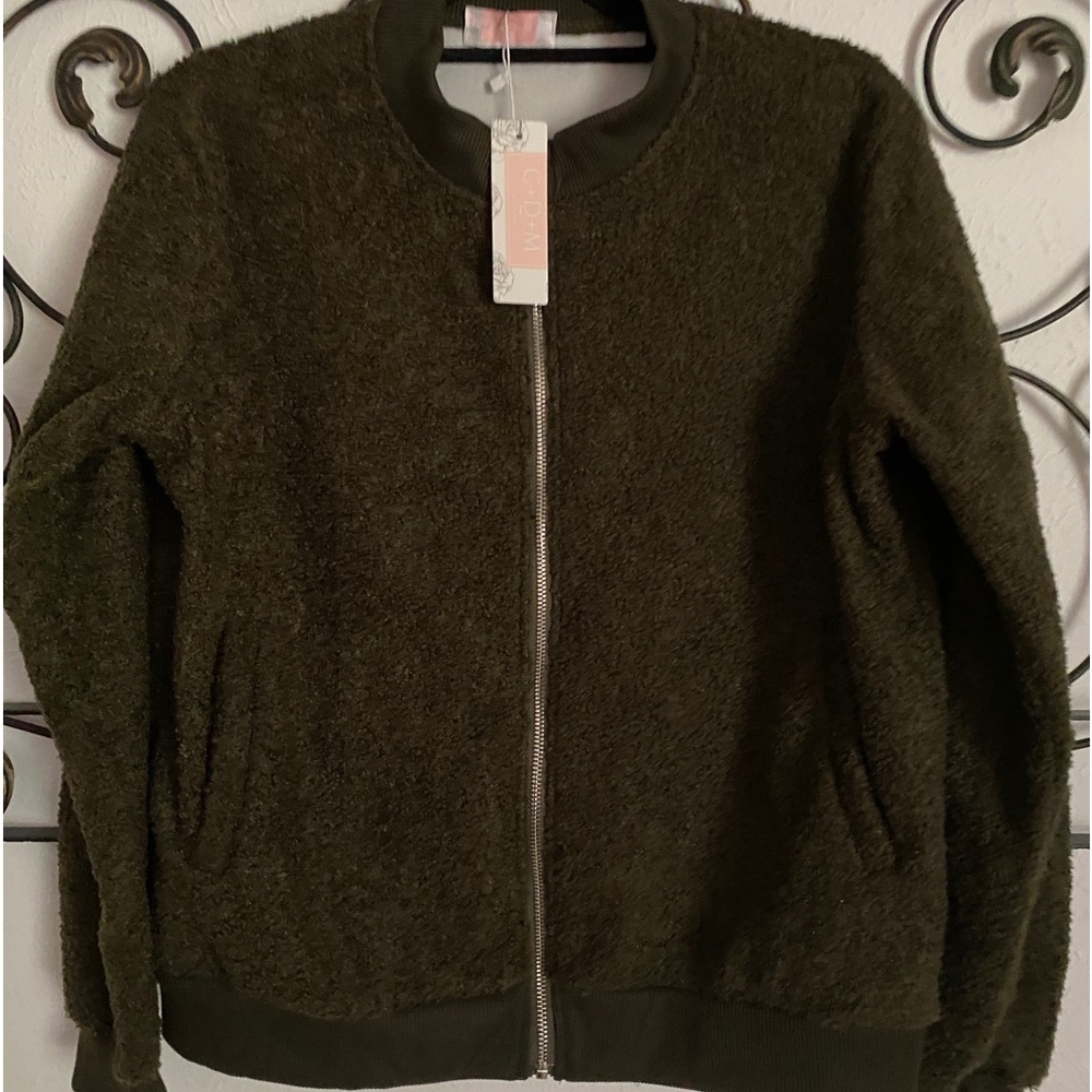 C+D+M Brand Looped Olive Green Full Zip Jacket~Size XL